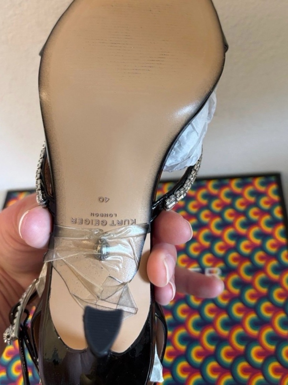 NIB [Kurt Geiger] Black Patent Crystal Strap Dress Sandals Women’s US 7.5 or 9 - Picture 6 of 11